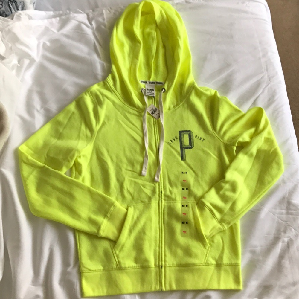NWT Victoria's Secret Pink neon yellow hoodie